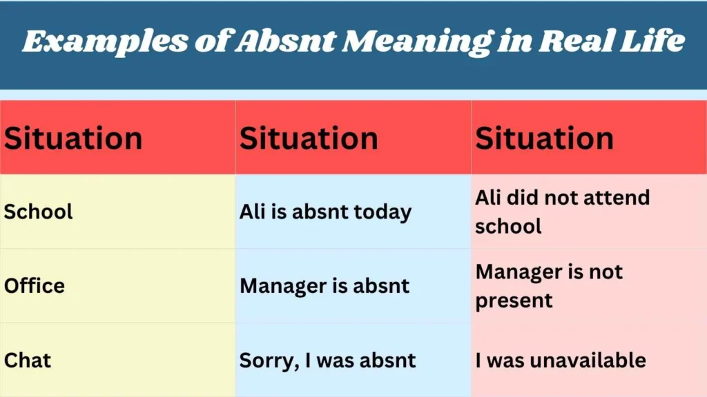 Examples of Absnt Meaning in Real Life
